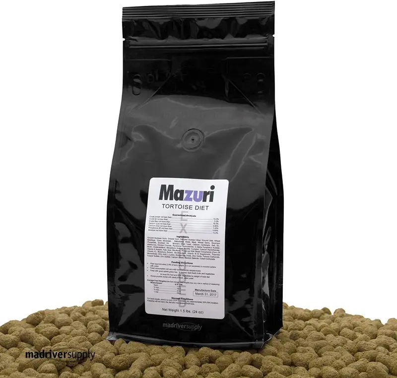 1,5 libras, mazuri tortuga dieta/Feed/Alimentación, una protuberancia 1/2" X 3/4" longitud Pellets, de alta fibra dieta Diseñado para tierra seca herbivorous Tortoises y Reptiles
