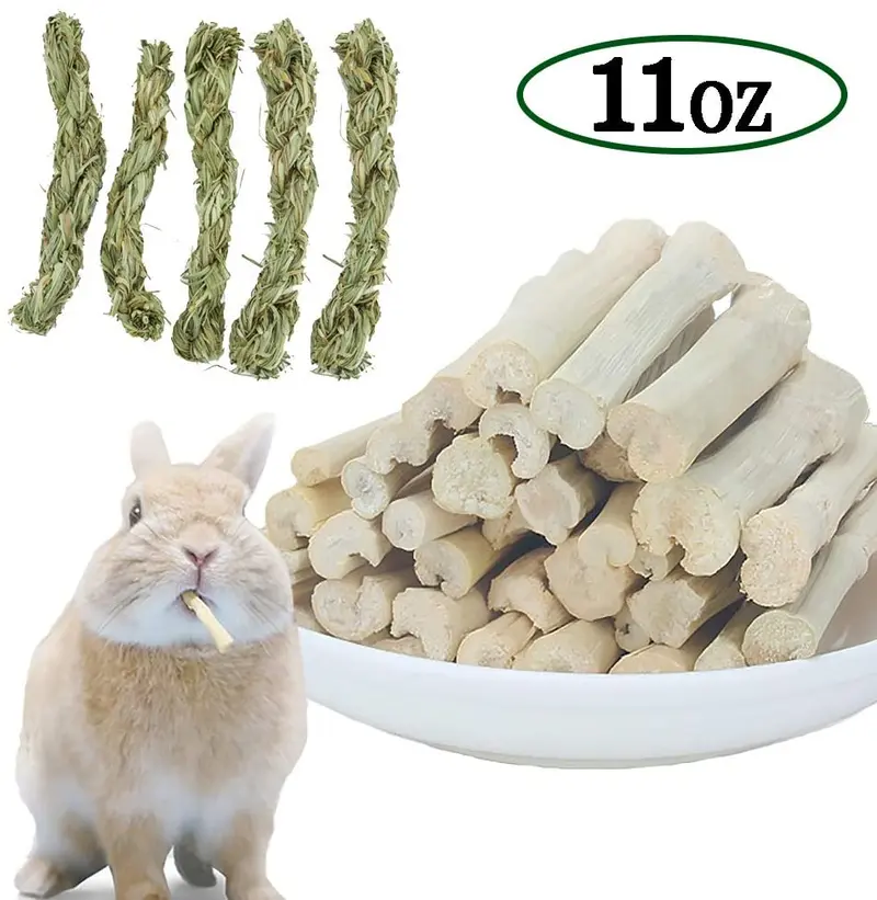 10.58 oz Conejito Dulce Bambú Masticar Palos Timothy Heno Twists Masticar Tratos Naturales para Conejos Gerbils Guinea Pigs Chinchillas Hámsters Ardillas