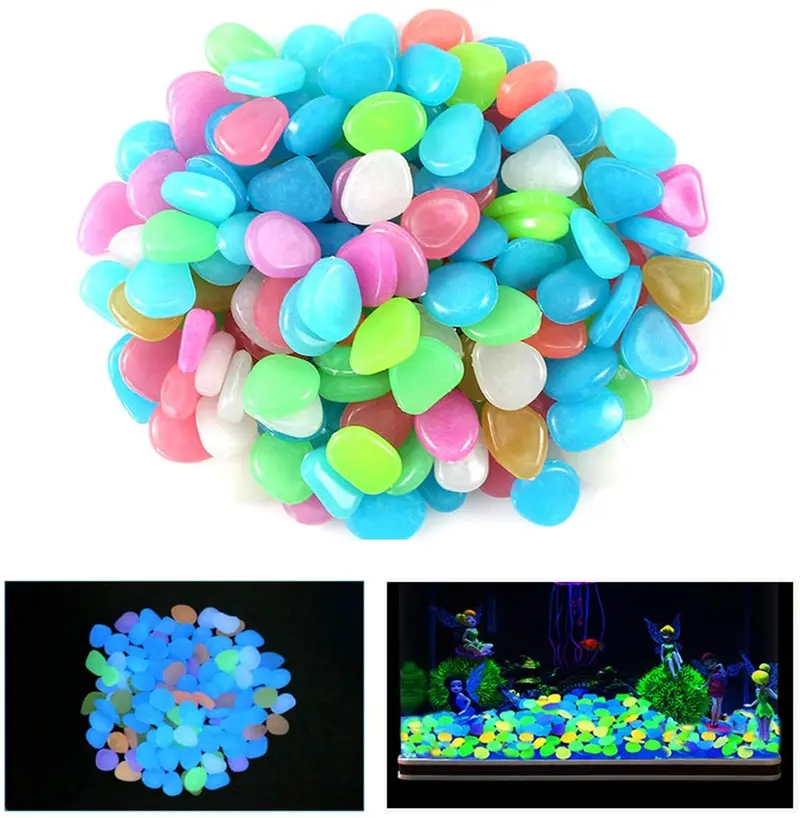 100 pcs nuevo colorido brilla en la oscuridad guijarros piedras rocas para tanque de peces acuario jardín pasarela