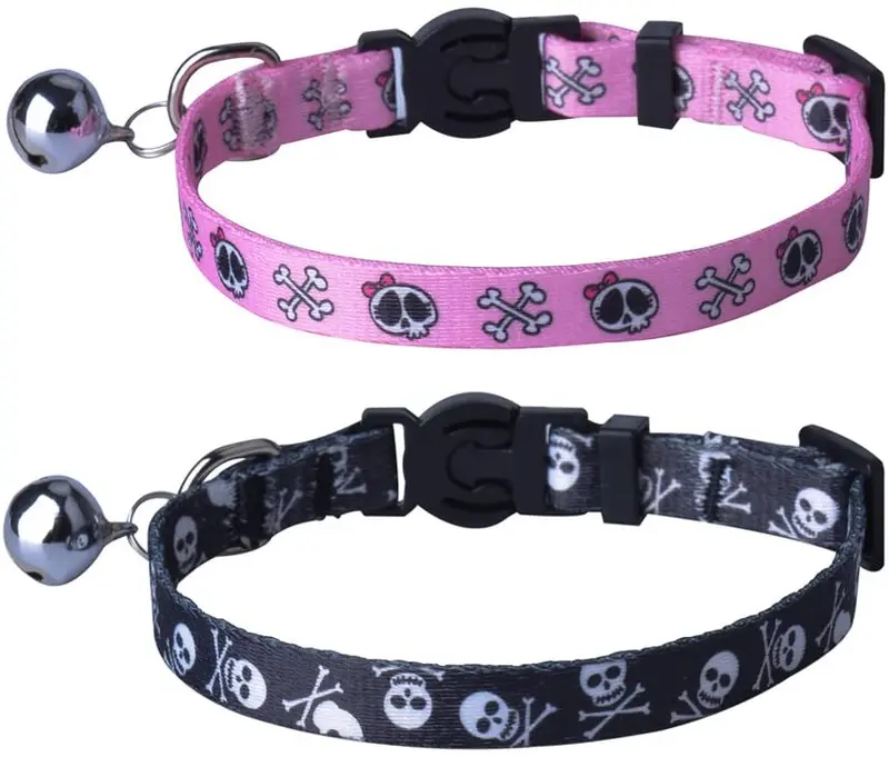 2 Pcs/set cat Collar escindidas lona Safe gatito cachorro collares con Bell ajustable