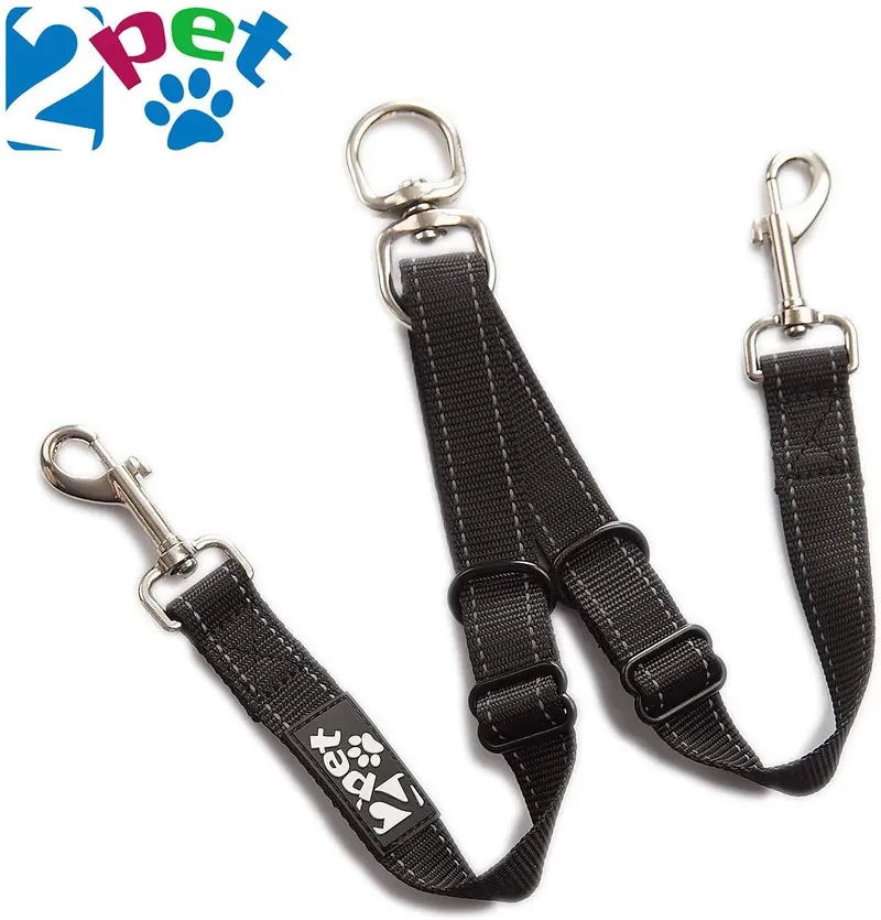 2PET - Acoplador de correa ajustable sin enredos para perro, correa ideal para 2 perros, extensión para perros, olvídate de los desordenados paseos enredados de perros, color negro ébano