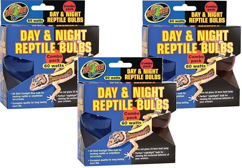 (3 paquetes) Zoo Med Día y Noche 60 W BOMBILLAS de reptiles, Combo Pack