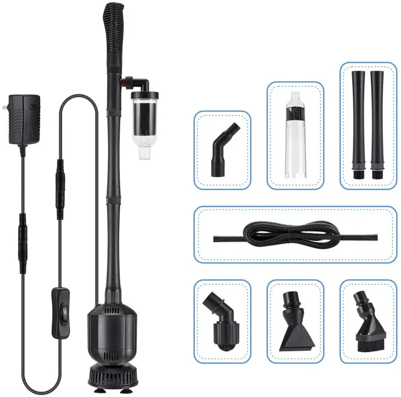 396GPH Limpiador eléctrico de grava para acuario, 5 en 1, herramienta de limpieza automática para tanque de peces, cambiador de agua al vacío, filtro de arena, sifón de longitud ajustable DC 12 V 20 W