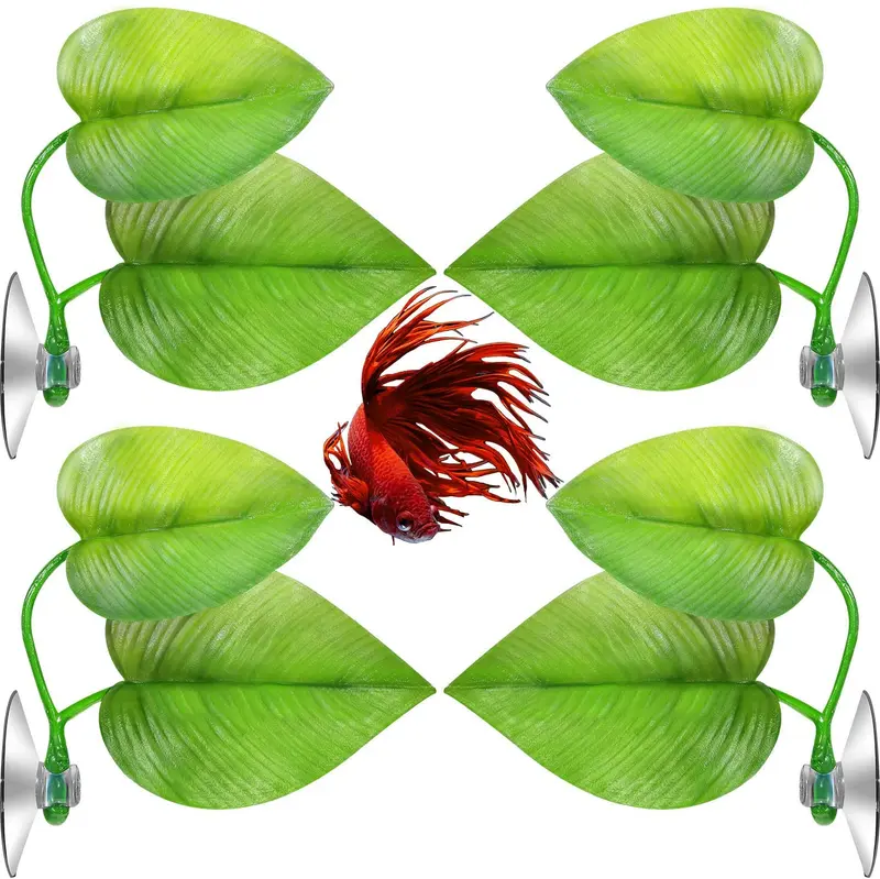 4 piezas Betta Bed Leaf Hamaca para Betta Fish, ligero y realista Resting Spot, sin BPA, práctico, cómodo y seguro