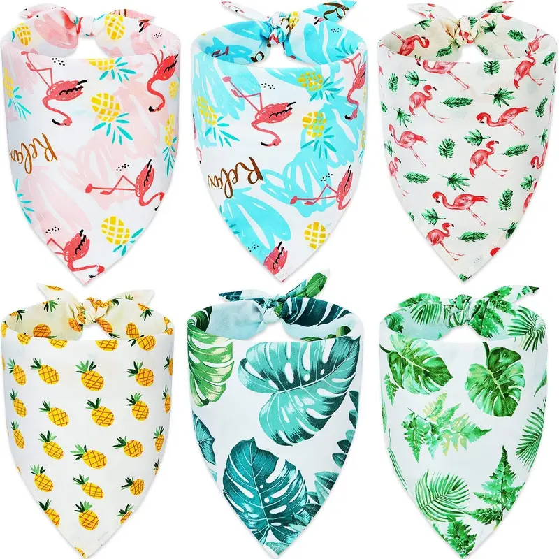 6 piezas de bandanas para perro con estampado de cuadros, estilo de flamenco de selva, bufanda ajustable lavable para mascotas