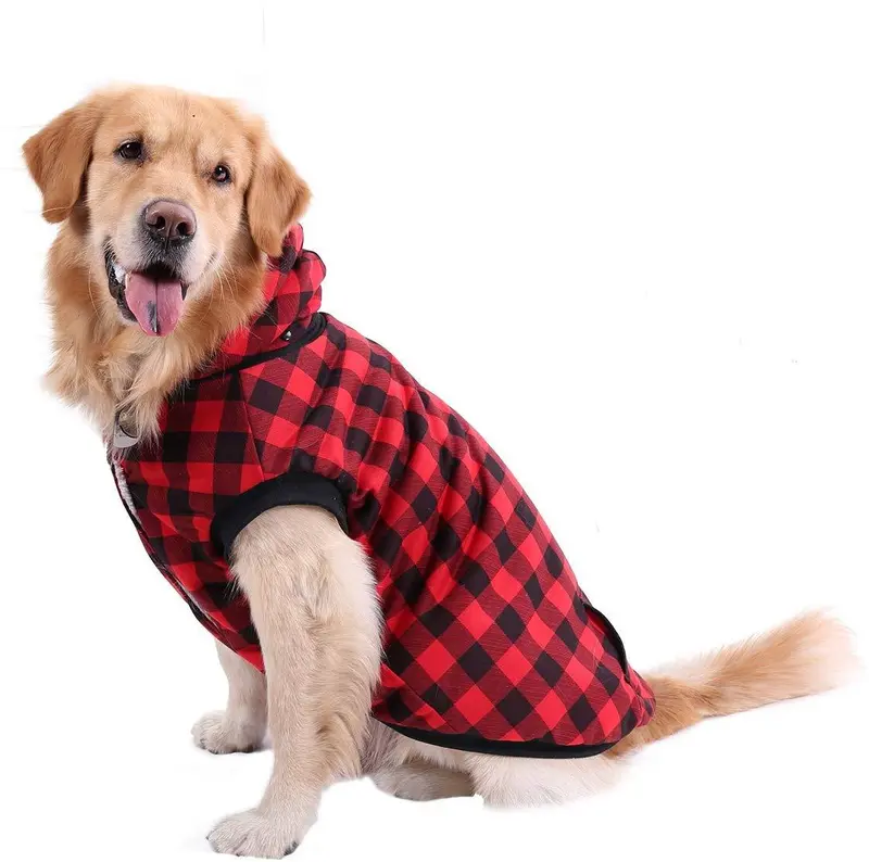 Abrigo Pawz Road para perro con diseño de cuadros y capucha para invierno, cálido y suave, para perros medianos y grandes