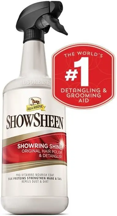 Absorbine 32 fl oz Premium Showsheen Showering Shine Original Hair Polish & Detangler, color blanco