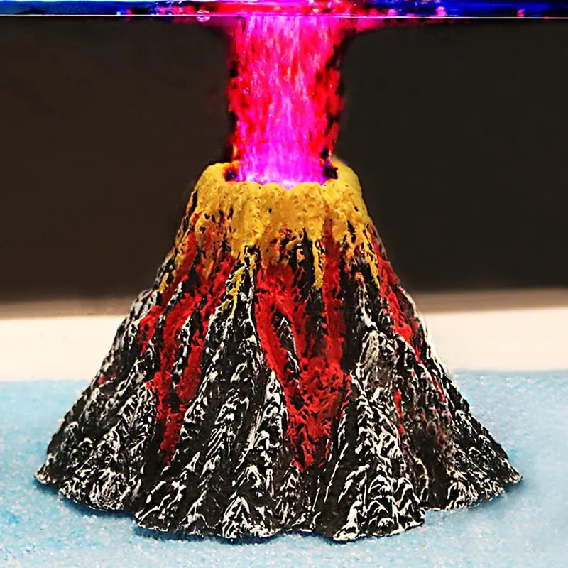 Adorno para acuario Uniclife de volcán con LED color rojo y salida de aire con burbujas