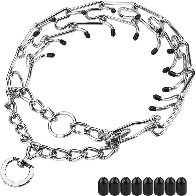 Aheasoun Collar de perro, de acero cromado para perros, collar de perro, con puntas de goma, seguro y ajustable, grande de 0.157 in