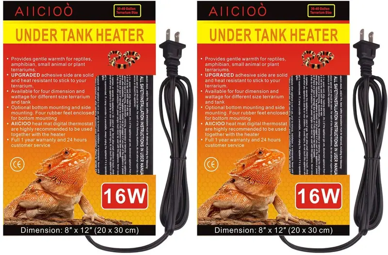 AIICIOO Almohadilla de calentamiento de reptiles, calentador de terrario de 16 vatios para ermitaño, cangrejo, lagarto, serpiente, 2 unidades