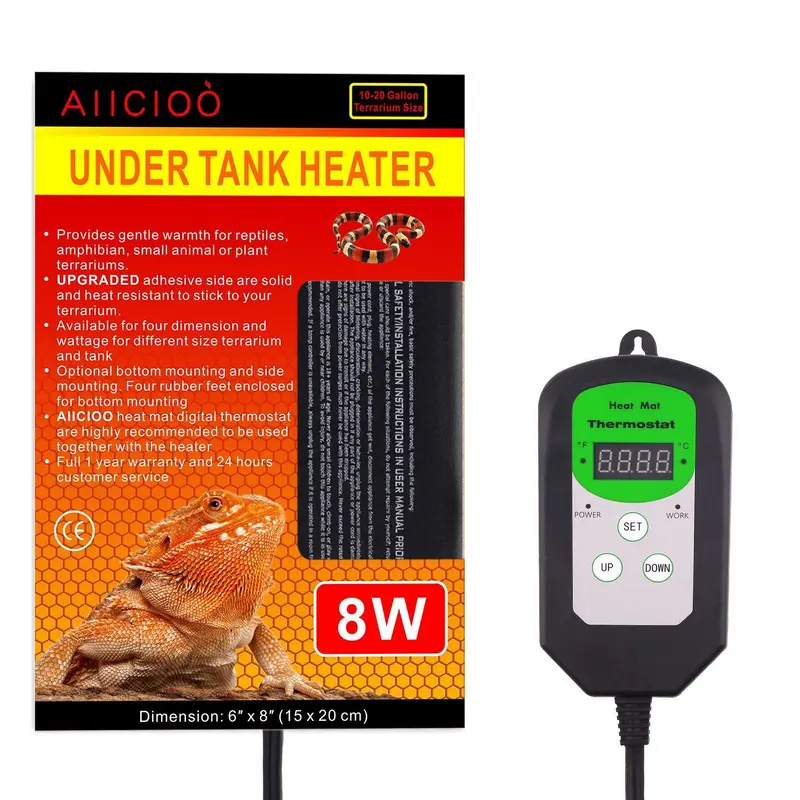 Aiicioo Termostato Digital Reptil Calefacción – Calentador de cangrejo ermitaño con control de temperatura 8 W Fuente de calor para territorio de reptiles