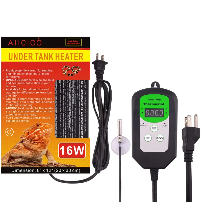 Aiicioo - Termostato para debajo del tanque - Calentador de cangrejo ermitaño con control de temperatura 16 vatios almohadilla de calefacción reptil para terror de reptiles