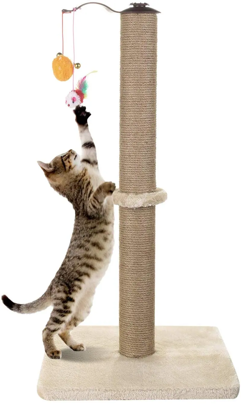 Akarden rascador de gato, 360 grados, rascador de garra de gato con bola colgante, muebles de gato, felpa suave y suave, 26.3 pulgadas de altura