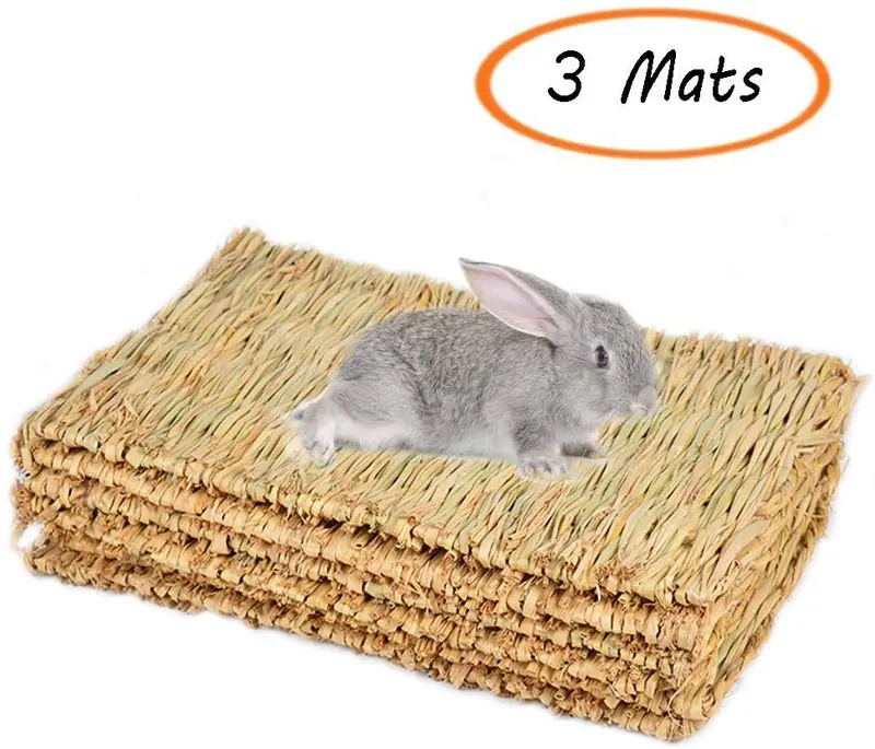 Alfombra de césped tejida para animales pequeños, conejito de juguete para masticar, cama de juguete para cobaya, loro, conejo, hámster (paquete de 3), Básico