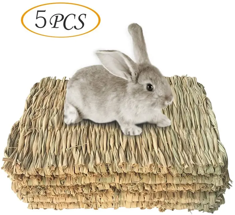 Alfombrilla de césped tejida para cama de conejo de animales pequeños, juguete para cama de juguete para cobaya, loro, conejo, hámster (paquete de 3) (5 alfombrillas de césped