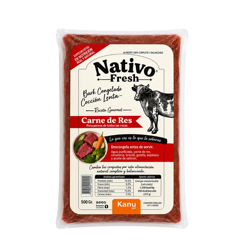 Alimento Congelado Nativo Fresh sabor a Carne de Res Hígado y Remolacha Kanu Pet para Perros 100% Comida Real