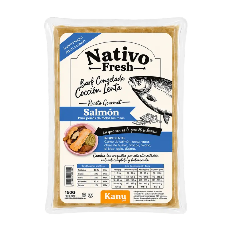 Alimento Congelado Nativo Fresh sabor a Salmón y Wakame Kanu Pet para Perros. 100% Comida Real