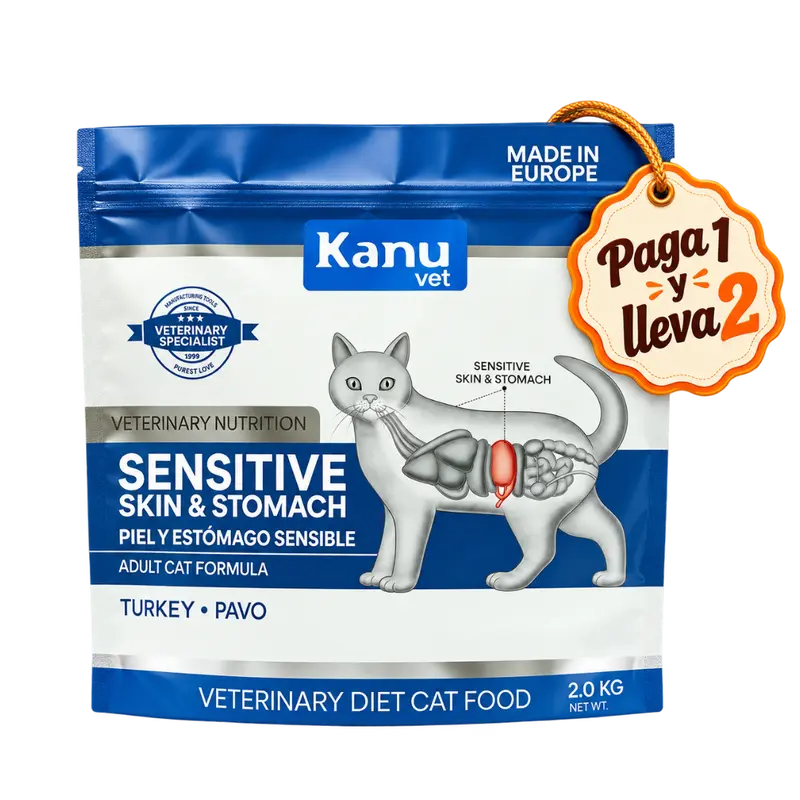Alimento Seco Medicado Sensitive Skin & Stomach Kanu Vet para Gato Adultos