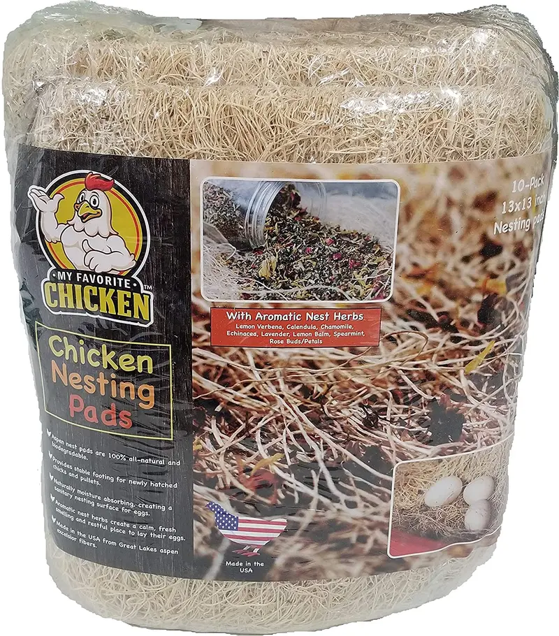 Almohadillas de nido de pollo con hierbas aromáticas | Ropa de cama de aves de corral de fibra de Aspen Natural | 13 x 13 pulgadas | Paquete de 10