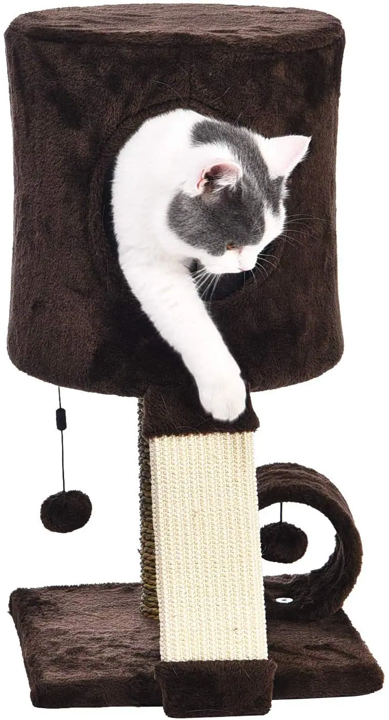 AmazonBasics - Torre para árbol de gatos con percha condominio, 12.0 x 12.0 x 20.0 in, color marrón oscuro