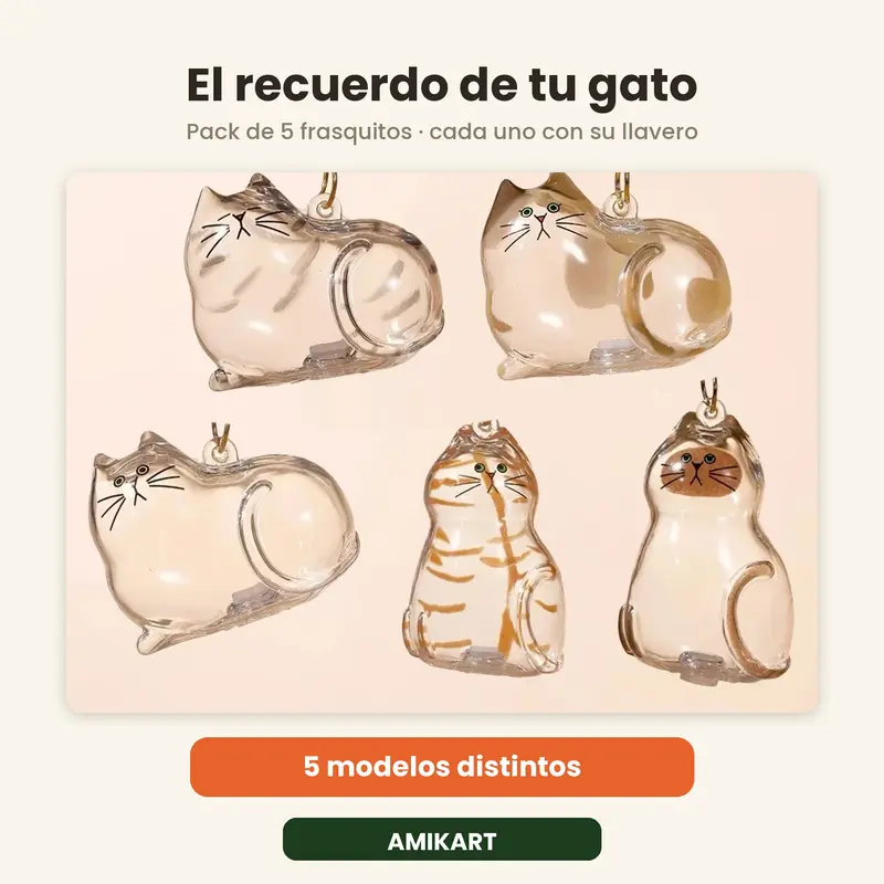 AMIKART Botes Guarda-Bigotes con Forma de Gato - Pack de 5 Llaveros de Recuerdo