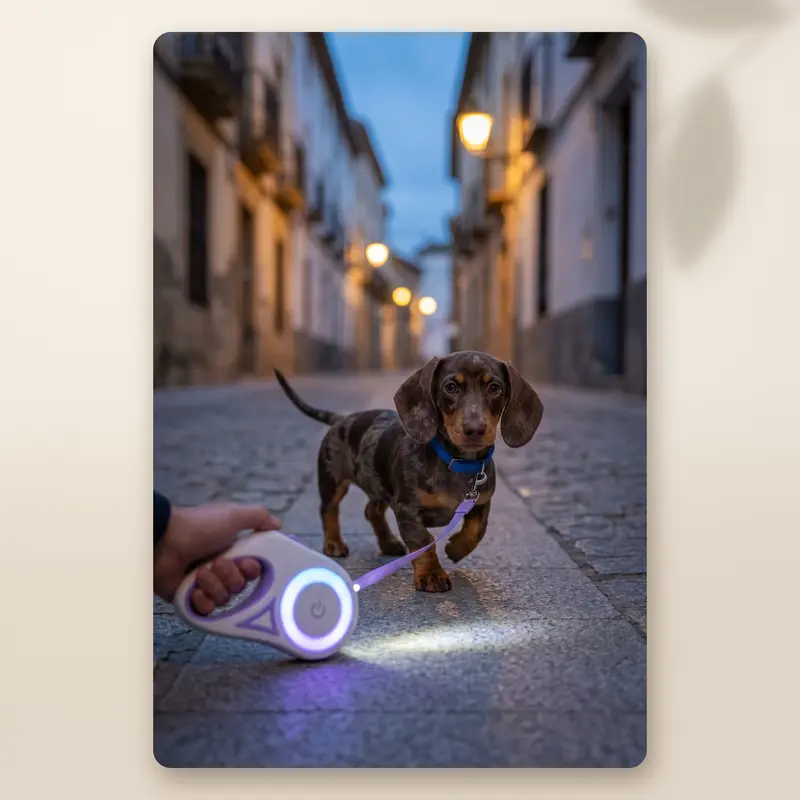 AMIKART Correa Retráctil con Luz LED - Anillo Luminoso y Linterna