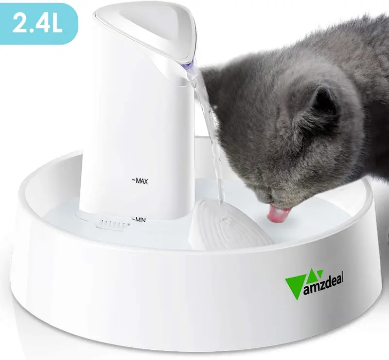 amzdeal Cat Water Fountain, 81 oz/2.4L Automatic Pet Fountain, Drinkwell for Cats, Ultra Quiet Cat Water Dispenser with LED Light and Filter, Big Water Drinking Bowl for Cats and Small Dogs