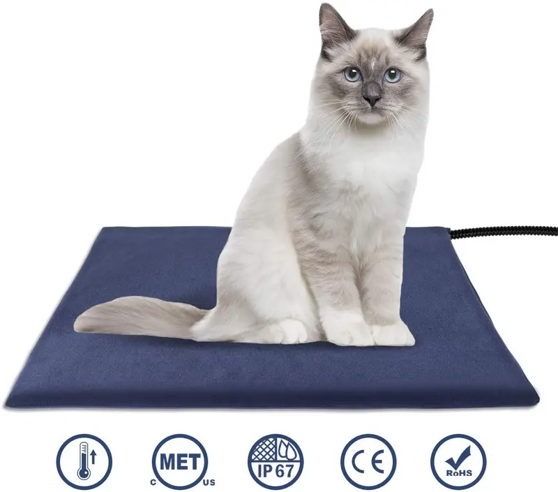 Amzdest - Almohadilla de calefacción eléctrica para perros y gatos con cable de acero resistente a masticar y cubierta lavable, almohadilla de cama para mascotas con 2 controles constantes automáticos