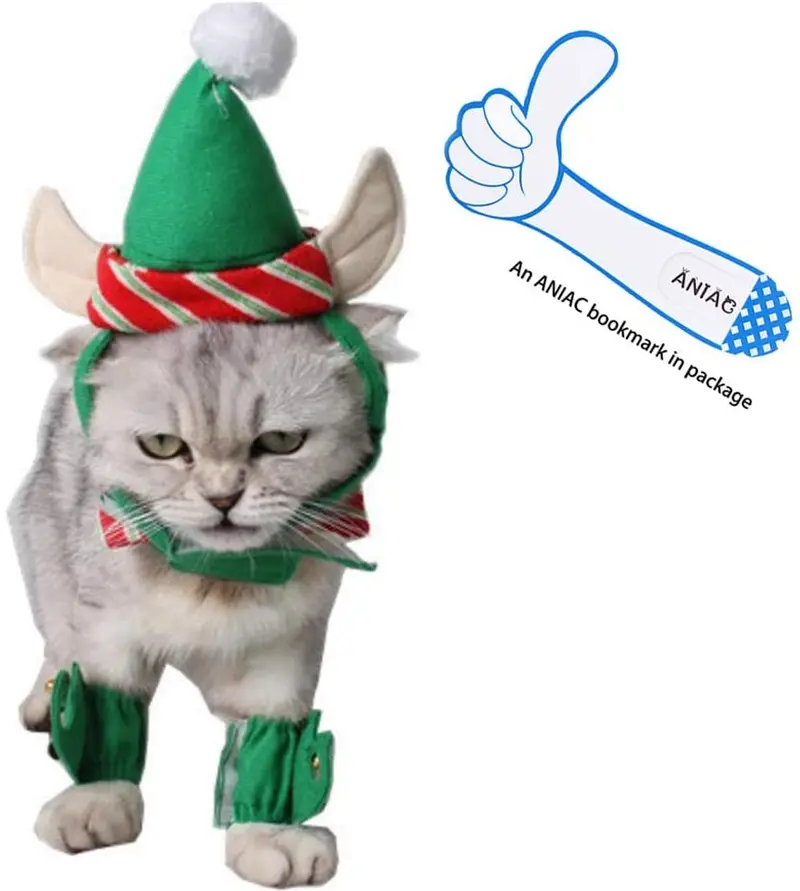aniac Cute Cat Navidad Disfraz Ropa De Navidad Elf vestuario Verde para mascotas