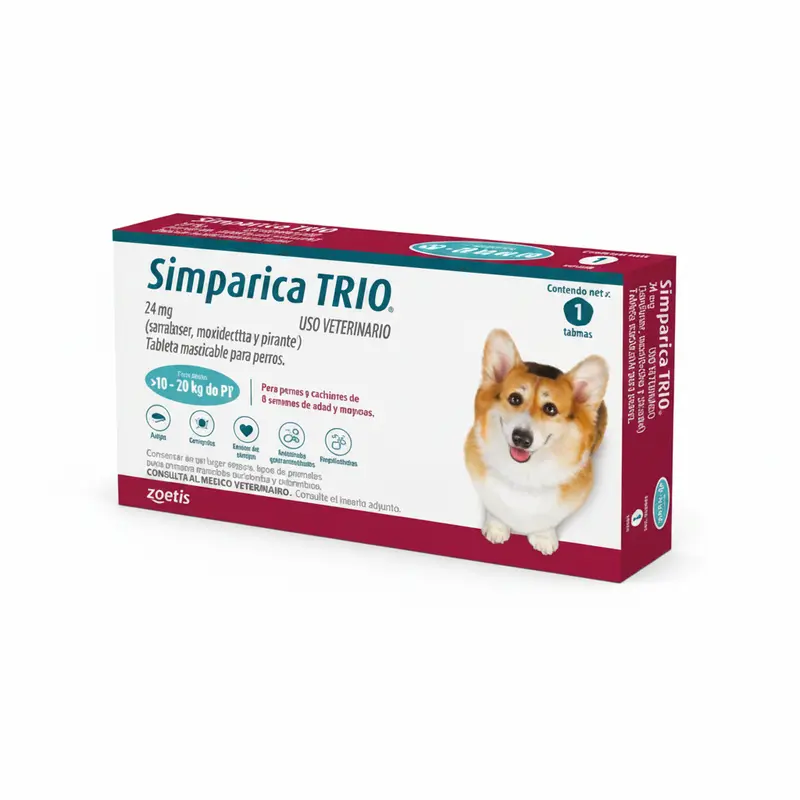 Antiparasitario Interno y Externo para perro Simparica Trio 10 Kg - 20 Kg 1 Tableta