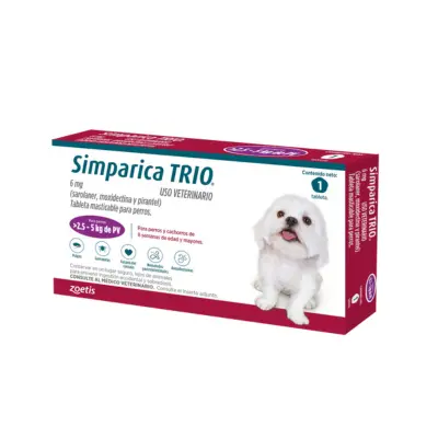 Antiparasitario Interno y Externo para perro Simparica Trio 2.5 Kg - 5 Kg 1 Tableta