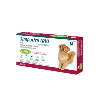 Antiparasitario Interno y Externo para perro  Simparica Trio 20 Kg - 40 Kg 1 Tableta