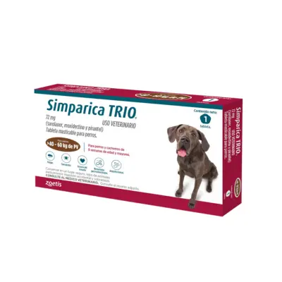 Antiparasitario Interno y Externo para perro Simparica Trio 40 Kg - 60 Kg 1 Tableta