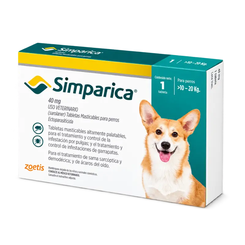 Antipulgas Simparica comprimido 10-20 kg para Perros