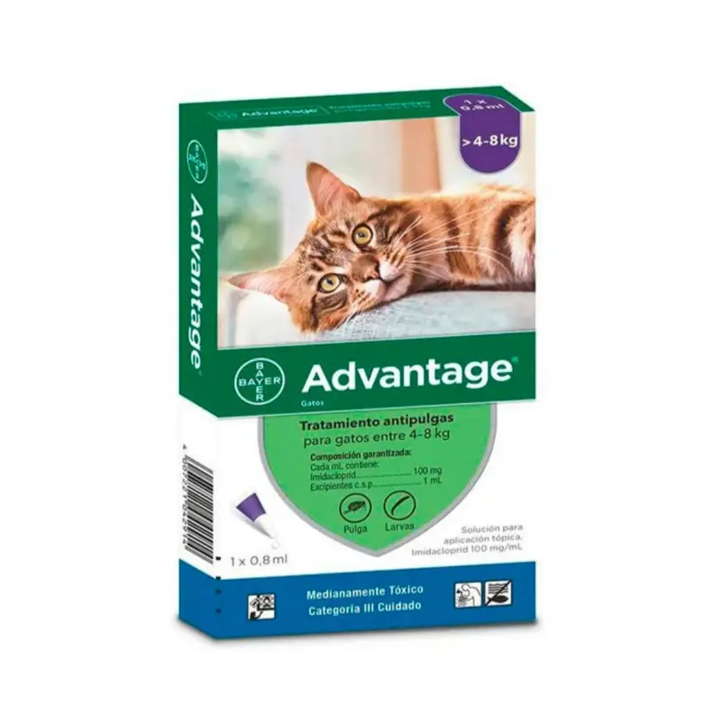 Antipulgas tópico Advantage pipeta 4-8 kg para Gatos