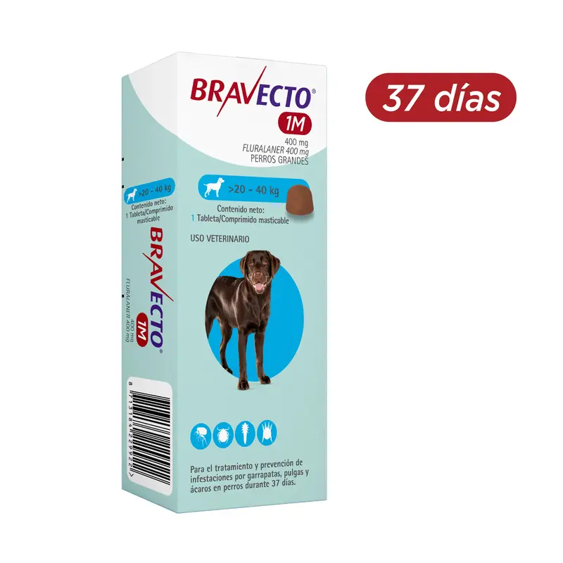 Antipulgas Y Garrapatas Bravecto 37 Días (Perros 20 A 40Kg)