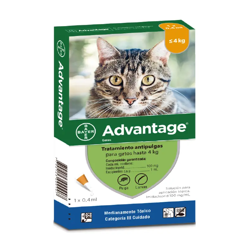 Antipulgas Y Garrapatas Gato Advantage 0.4 Ml De 0 A 4 Kg