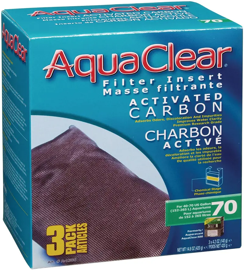 AquaClear Inserto de carbón activado, 70 galones acuarios, paquete de 3