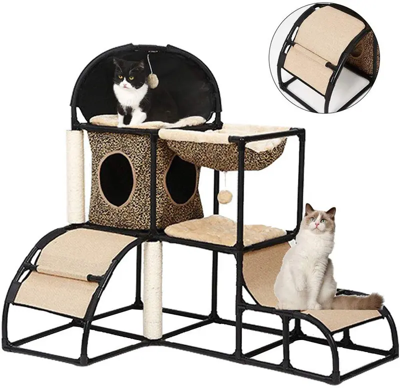 Árbol para gatos grandes, superestable con postes para arañar, hamaca para gatos con tubo de plástico extra grueso y franela cómoda, perchas acogedoras de 42 pulgadas