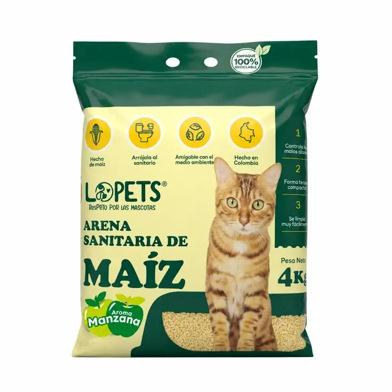 Arena De Maiz Para Gatos Lopets X 4Kg - Manzana