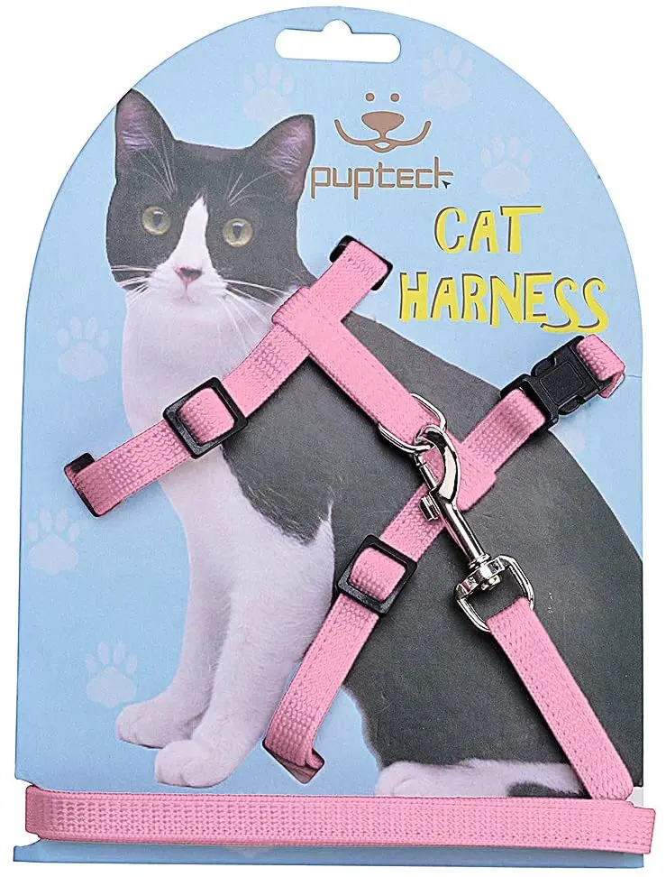 Arnés ajustable de nailon para gatos con correa negro PUPTECK.