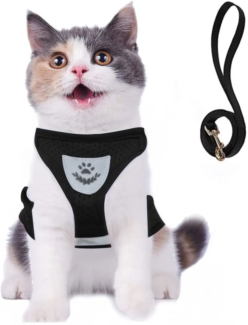 Arnés de gato y correa a prueba de escape y arnés para perro ajustable de malla suave para caminar con correa reflectante para mascotas, gatito, cachorro y conejo