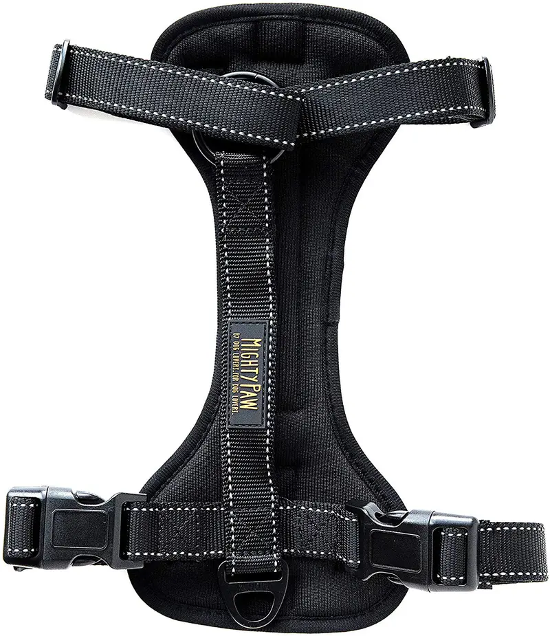 Arnés de seguridad para vehículo para perro Mighty Paw, con correas acolchadas ajustables, sirve como arnés para pasear el perro con su amarre para correa.