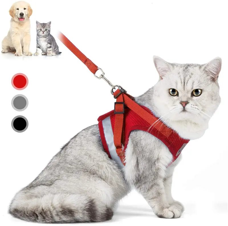 Arnés para gato con correa, arnés ajustable de malla suave reflectante para mascotas, versión extendida del arnés de tira reflectante, adecuado para gatitos, cachorros, mascotas pequeñas