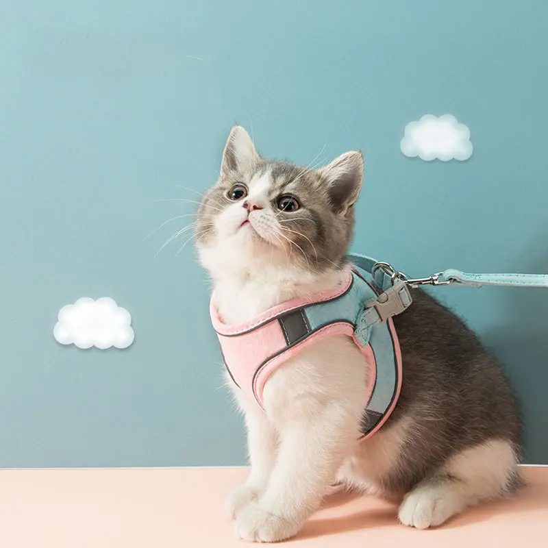Arnés reflectante tipo chaleco con correa para gatos – Seguro y adorable para salir