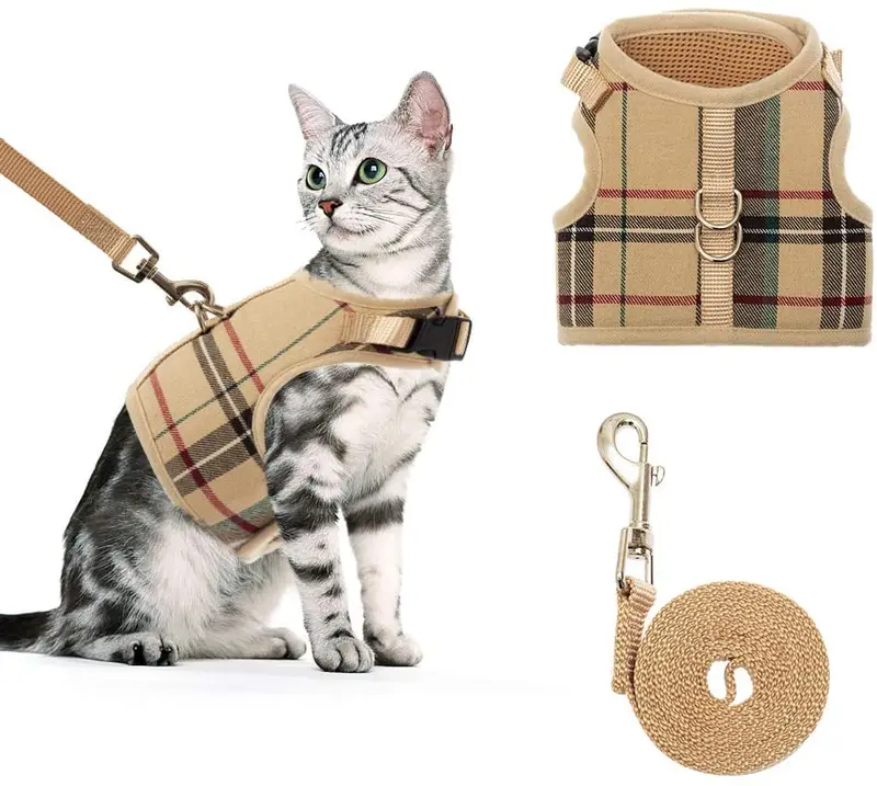 Arnés y correa para gato Bingpet para caminar, arnés ajustable a prueba de escape, arnés de chaleco suave para gatos medianos y grandes