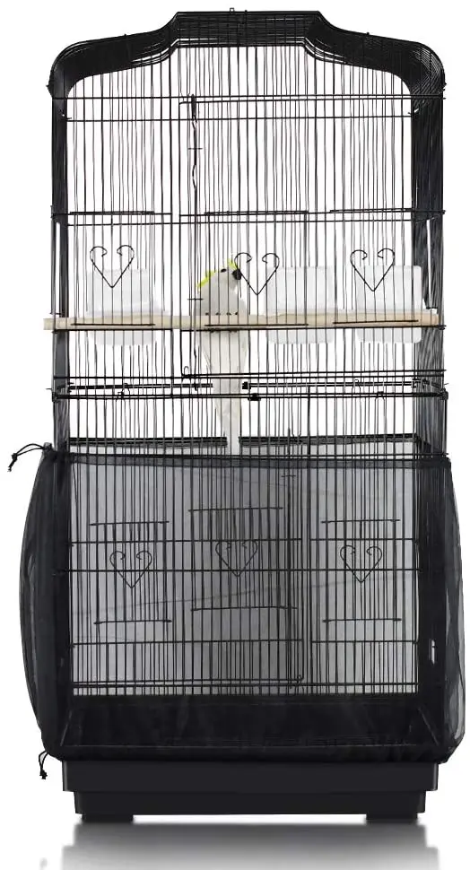 ASOCEA Universal Birdcage Cover Bird Cage Seed Catcher Parrot Cage Mesh Skirt Birdseed Nylon Net Guard Extra Large - Black (Not Include Birdcage)