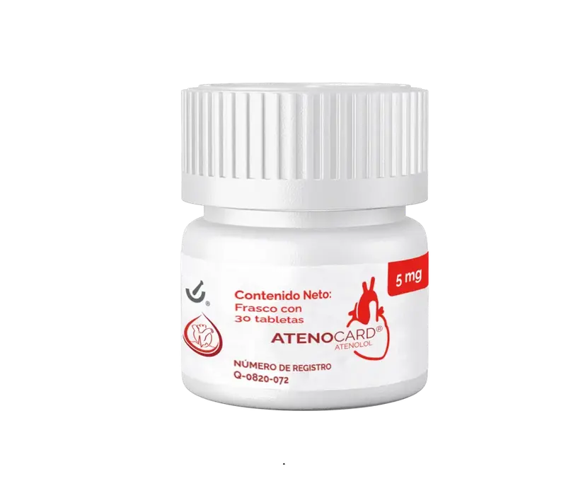 Atenocard 5 mg  30 Tabletas (Atenolol ) ESTE PRODUCTO ES CONTROLADO Y SU VENTA REQUIERE DE RECETA MÉDICA CUANTIFICADA EN ORIGINAL VENTA DIRECTA EN FARMACIA