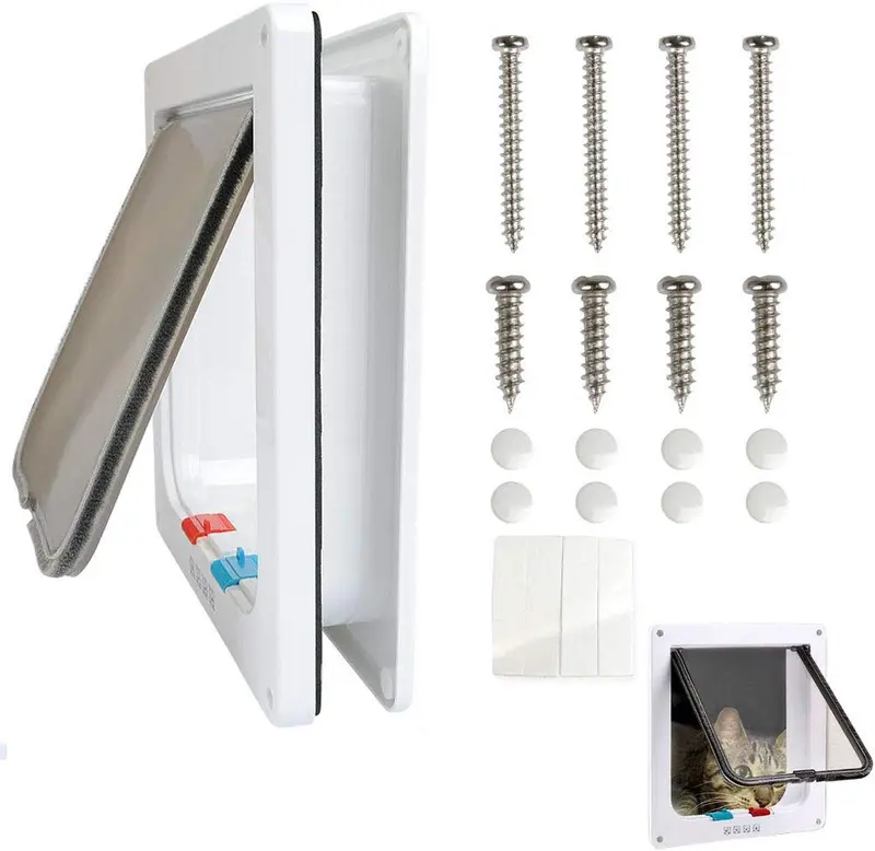 ATPWONZ White Cat Flap Door Magnetic Pet Door with 4 Way Lock for Interior Exterior Doors Weather-Resistant Cat Door Compatible with Adult Cats, Kitties and Small Dog - Large (Outer Size 9.9" X 9.2")