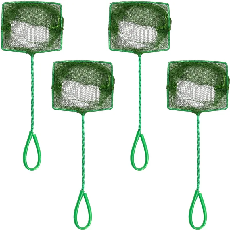 Awpeye - Red de pesca para acuario, 4 piezas, 6 pulgadas, malla de cierre rápido, nailon, con mango de plástico, color verde